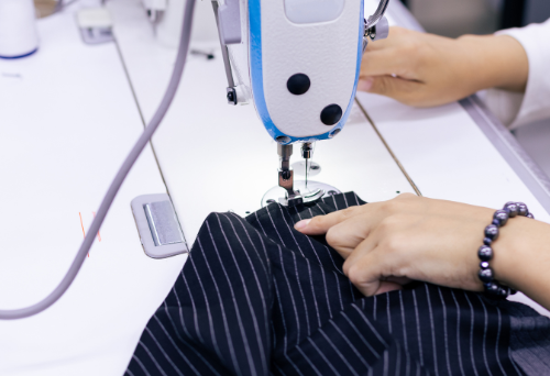 Sewing machine and fabric close-up
